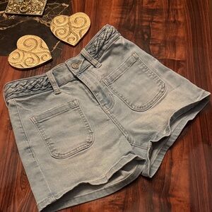 Celebrity Pink Light Blue Braided Waistband Denim Shorts